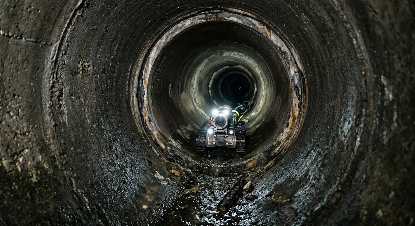 Robotic sewer camera inspecting pipe interior for Drain Snake Service in White Knoll